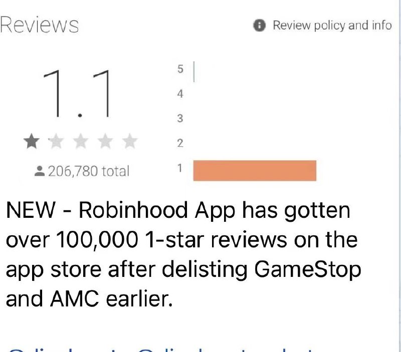 Robinhood限制散户购买GME/AMC之后，评分直接被打到1分 #活久见 #活该 #这事儿没完 #没想到还能这样  #科技圈大小事
