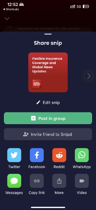 发现最好用的播客工具，感谢@夏小凯kkk 的宝贵经验！snipd，一键转移订阅的podcast，实时文字稿，一键截取80s文字分享，并直接输出到readwise