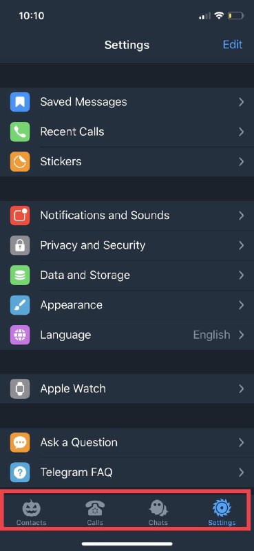 Telegram 也应万圣节改了底部栏的四个图标，真可爱🎃