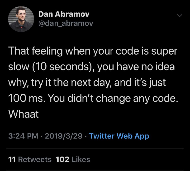 曾遇到过一个 Bug，原本以为半个小时就能搞定，结果耗了我半天都没能解决，第二天，它自己好了… 😓#写代码是玄学   #工程师的日常