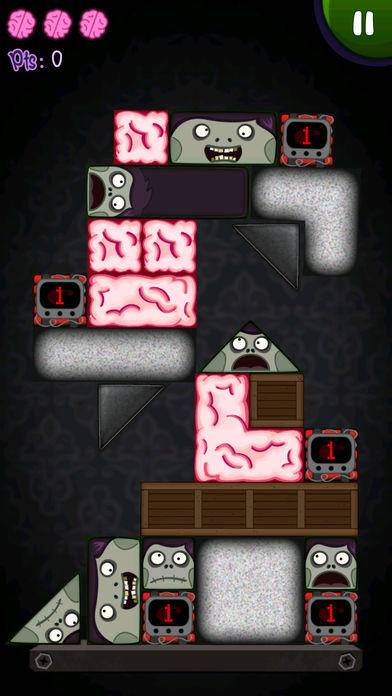 The Blocking Dead（￥6→免费）是一款点击类的休闲游戏，围绕僵尸和大脑的主题，玩家的目标就是想办法消灭僵尸，来保护大脑顺利的落地