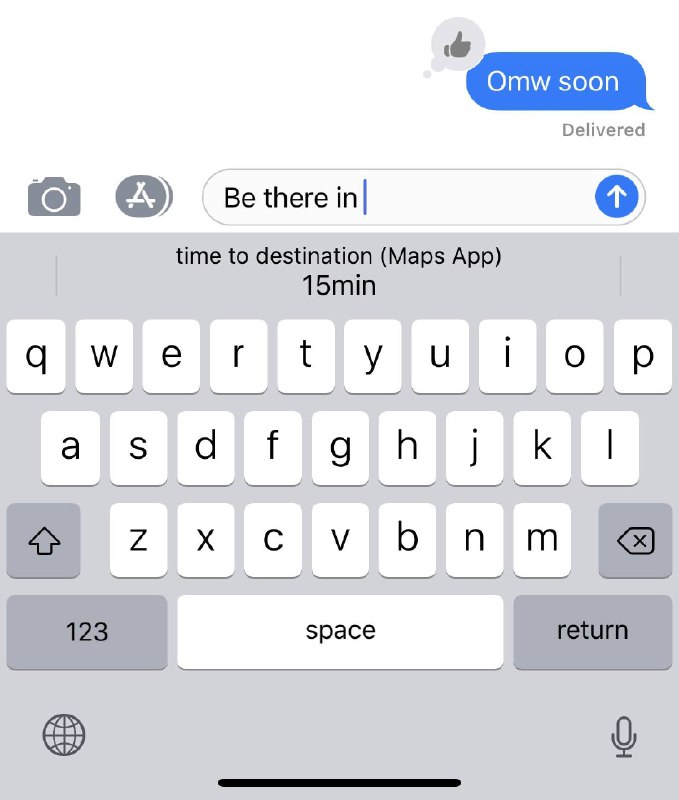 如果正在导航，聊到了到达时间，键盘会自动建议剩余到达时间