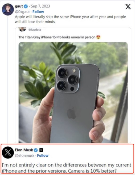 连马斯克都看不下去苹果对iPhone手机毫无创意的更新了