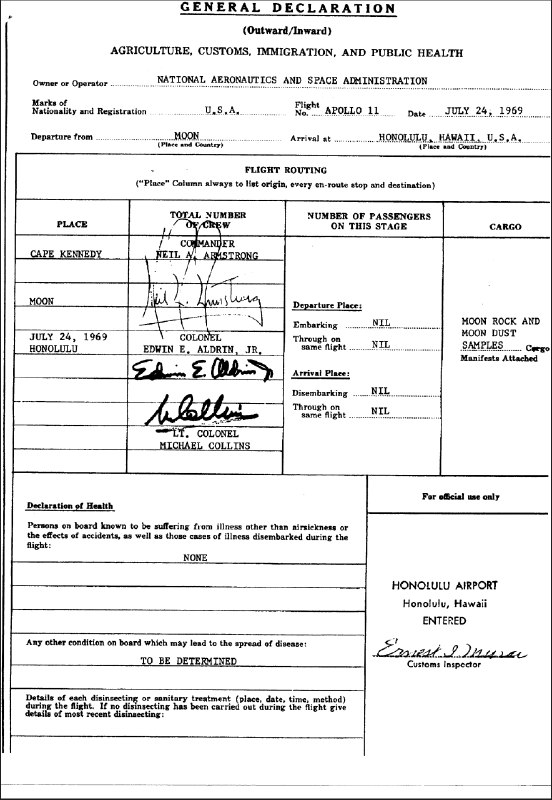 最近花一些精力研究 Space，发现了一些有趣的旧闻，比如下面这个可能是美国海关最 Weird 的申报表