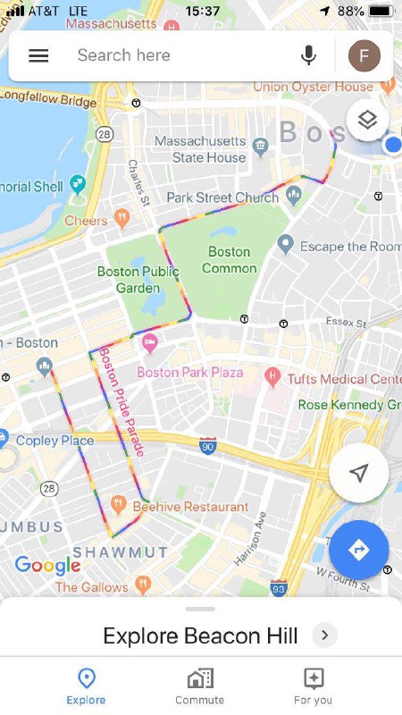Google Map中的波士顿同志骄傲游行路线   #大产品小细节