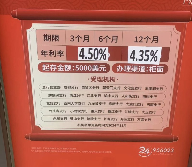 2025年，如何让自己的钱存款利息最高？现在人民币一年期定存利率降到了1.1%，但大部分人不知道是，美元的定存利率居然高达4.5%以上！存哪里？答案是中国