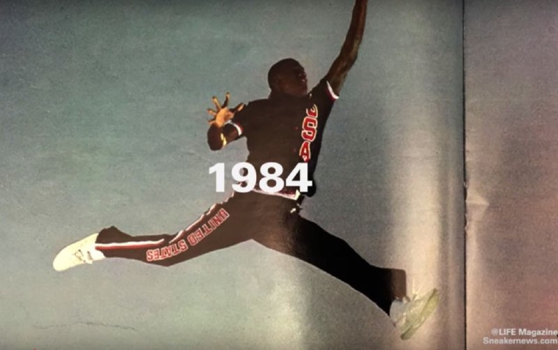 Air Jordan也就是大家熟悉的A锥，Logo的飞人标志（图四）最早的灵感起源是来自于1984年Life杂志摄影师Jacobus Rentmeester给乔丹拍摄的一张照片（图一）