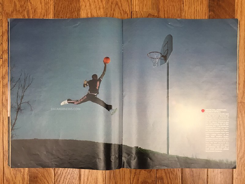 Air Jordan也就是大家熟悉的A锥，Logo的飞人标志（图四）最早的灵感起源是来自于1984年Life杂志摄影师Jacobus Rentmeester给乔丹拍摄的一张照片（图一）