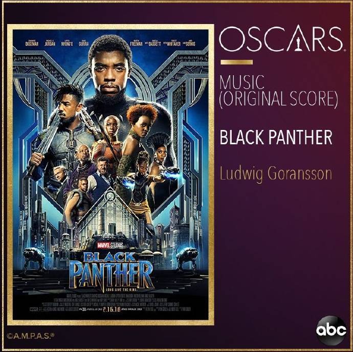 今天《黑豹》获得第91届奥斯卡最佳服装设计、最佳艺术指导和最佳原创配乐，这也是漫威系电影首次在奥斯卡获奖