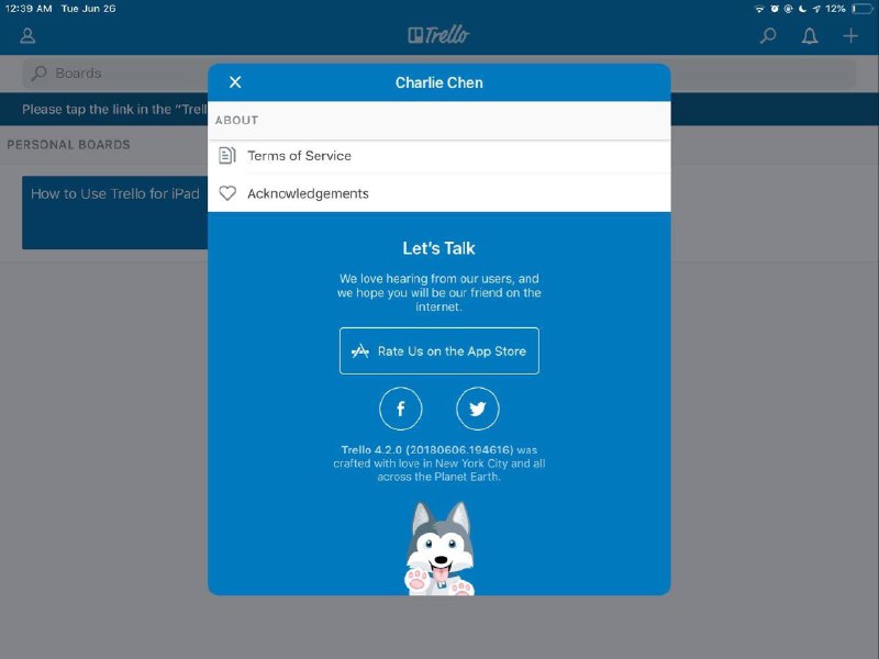 协同效率工具Trello设置页面底部是一直哈士奇，点击会发出叫声   #大产品小细节