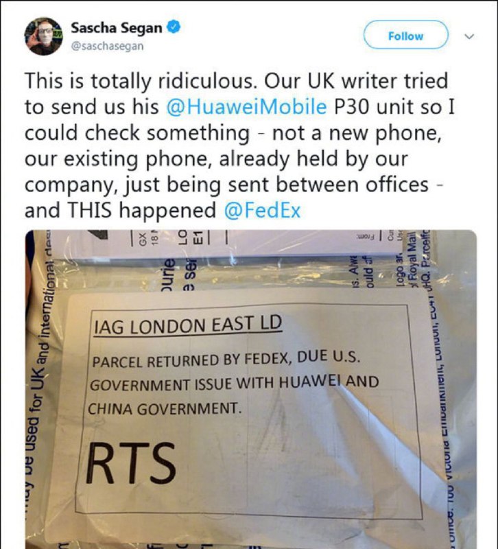 【联邦快递又道歉】联邦快递拒绝为美国IT杂志寄送华为手机当地时间6月22日，PC Magazine首席分析师塞根称联邦快递再度发来声明，表示华为手机是被“错误地退回”给发件人，“我们为此次错误操作道歉”